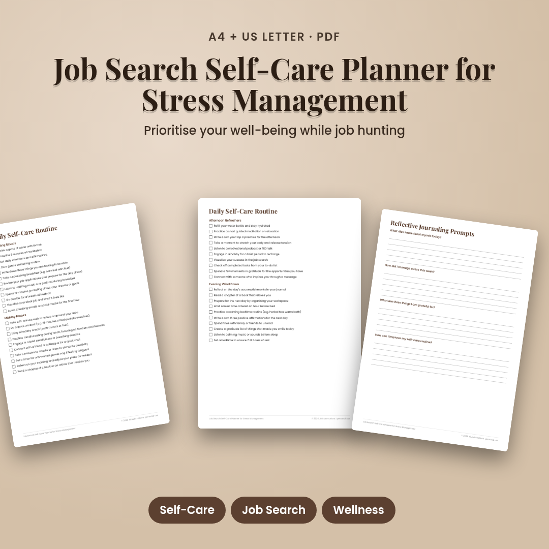 Job Search Self-Care Planner for Stress Management