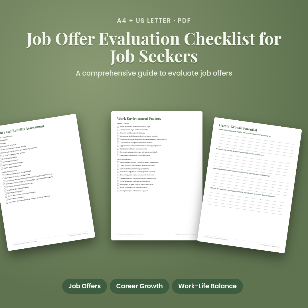 Job Offer Evaluation Checklist for Job Seekers