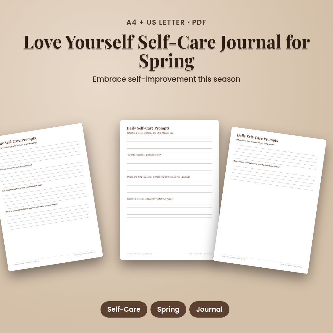 Love Yourself Self-Care Journal for Spring
