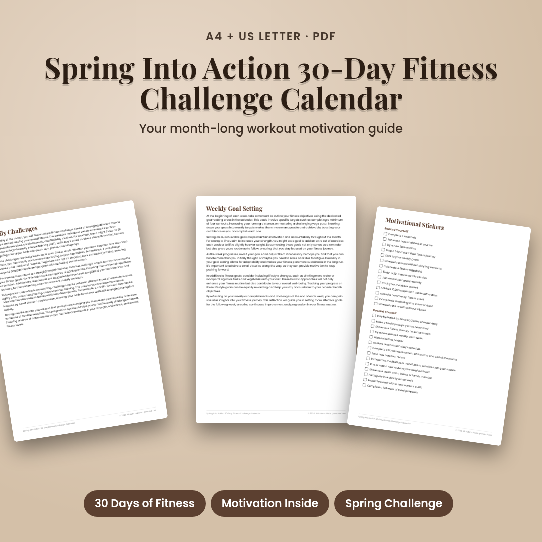 Spring Into Action 30-Day Fitness Challenge Calendar