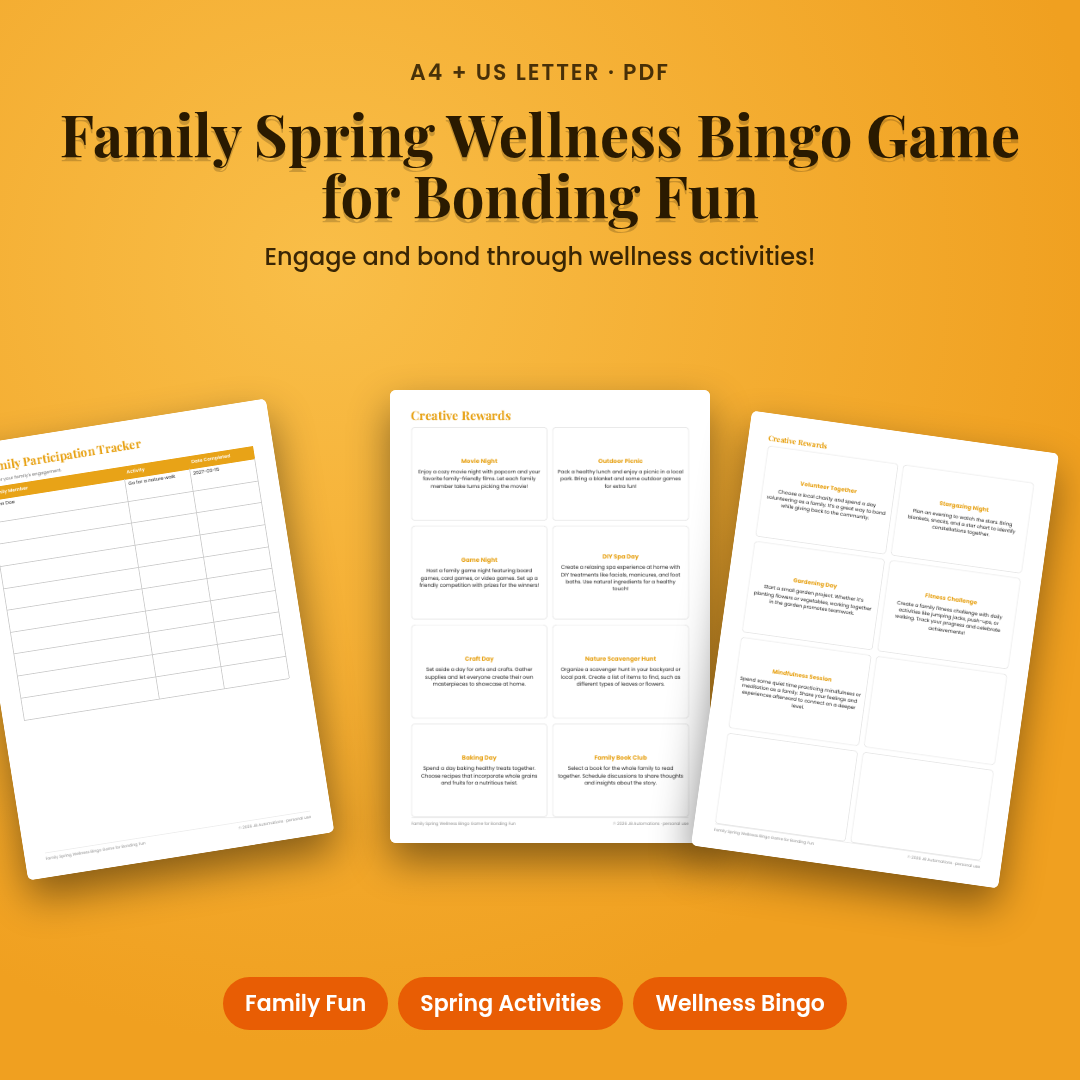 Family Spring Wellness Bingo Game for Bonding Fun