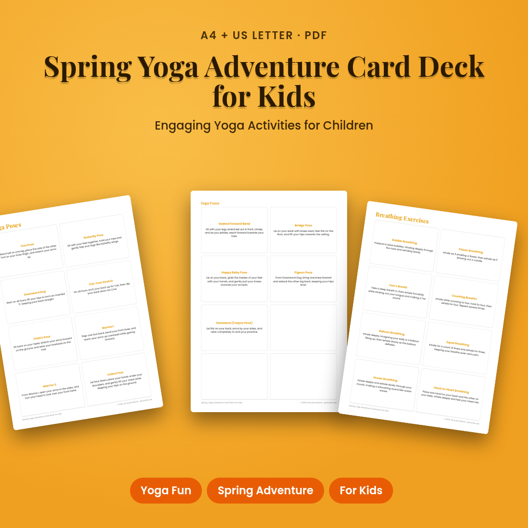 Spring Yoga Adventure Card Deck for Kids