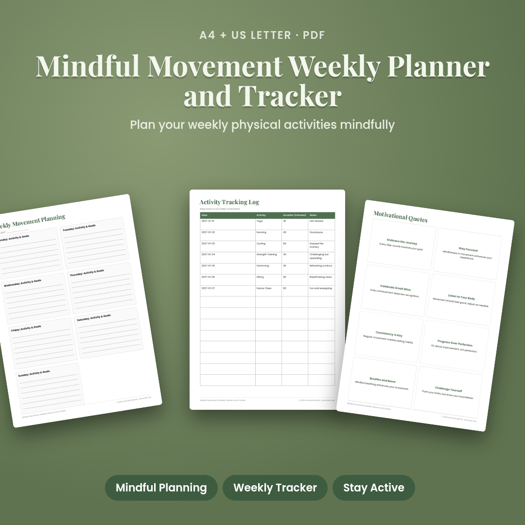 Mindful Movement Weekly Planner and Tracker