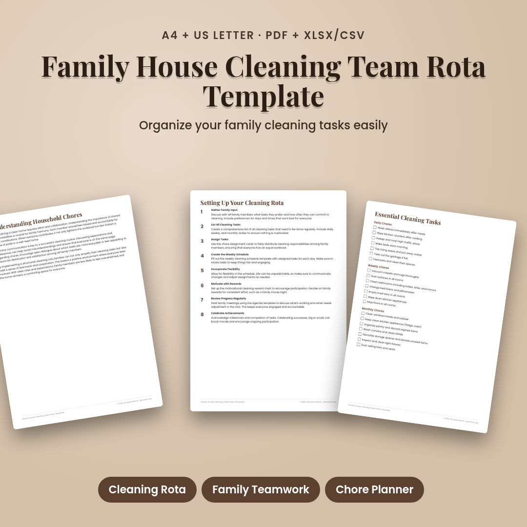Family House Cleaning Team Rota Template