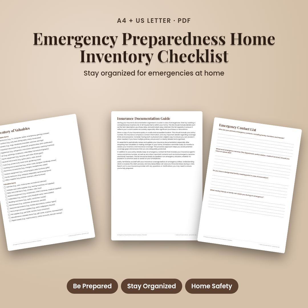 Emergency Preparedness Home Inventory Checklist