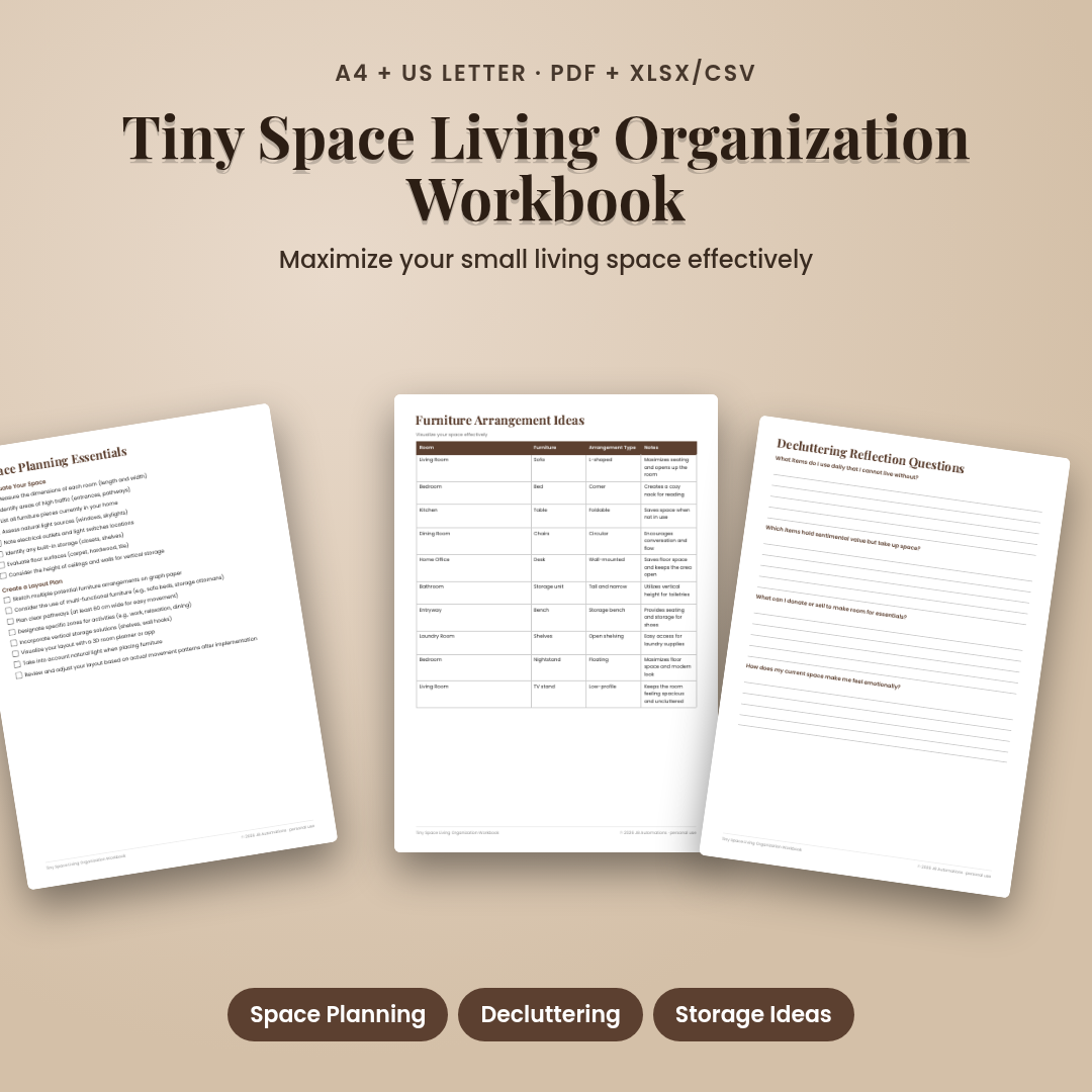 Tiny Space Living Organization Workbook