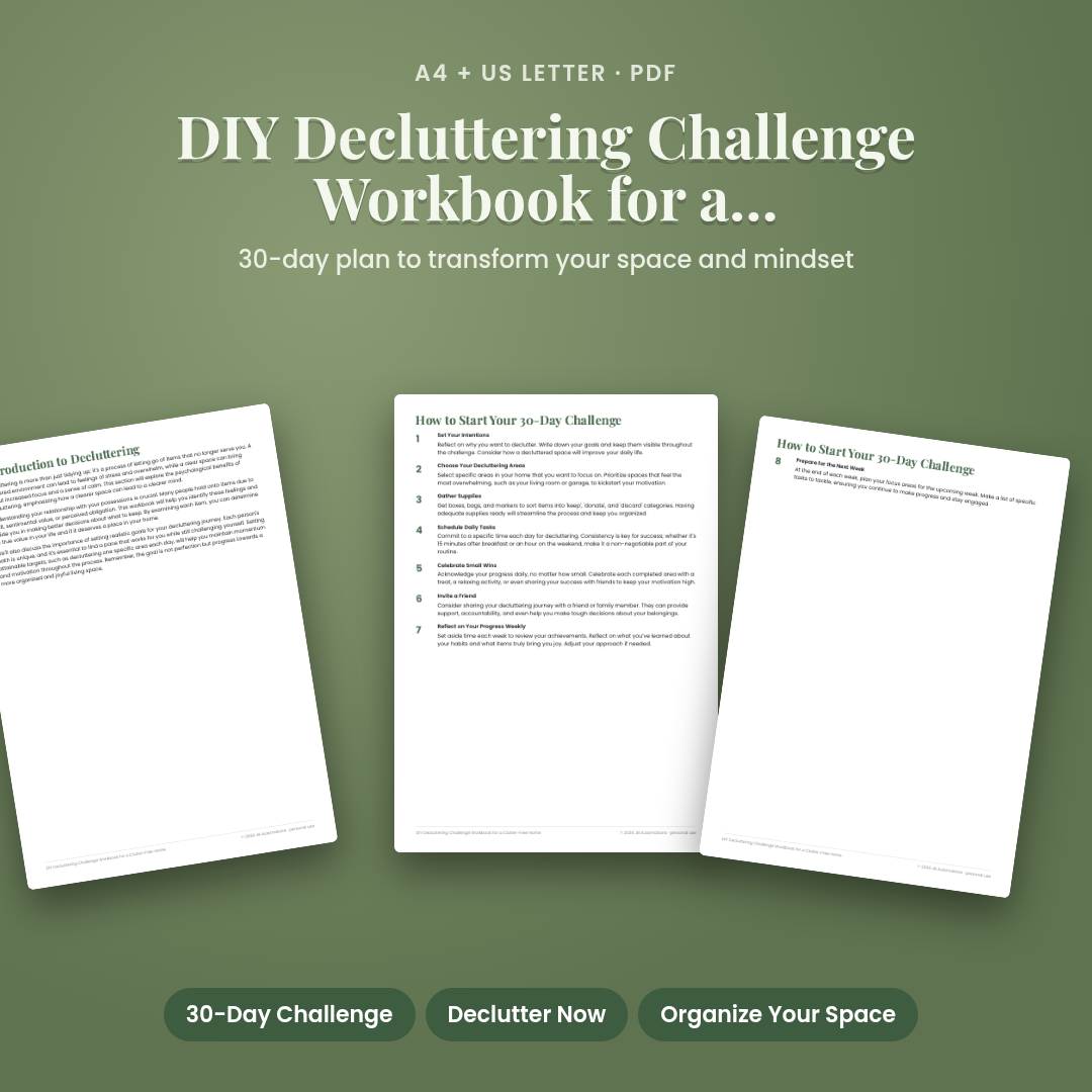DIY Decluttering Challenge Workbook for a Clutter-Free Home