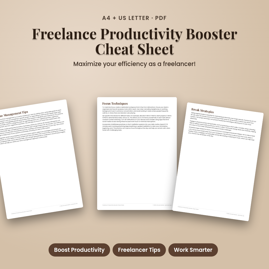 Freelance Productivity Booster Cheat Sheet