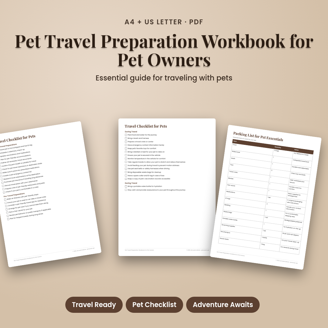 Pet Travel Preparation Workbook for Pet Owners