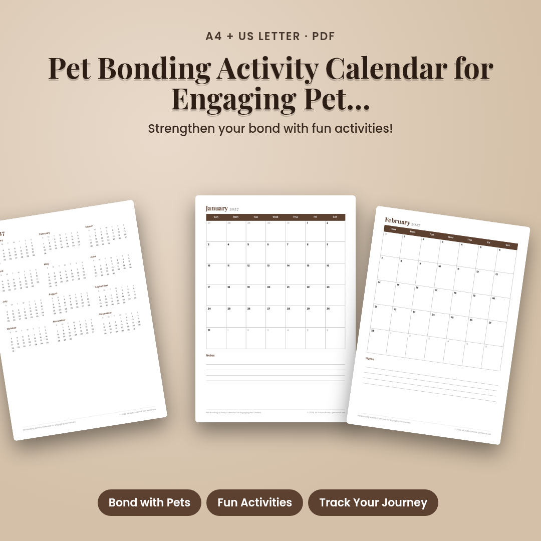 Pet Bonding Activity Calendar for Engaging Pet Owners