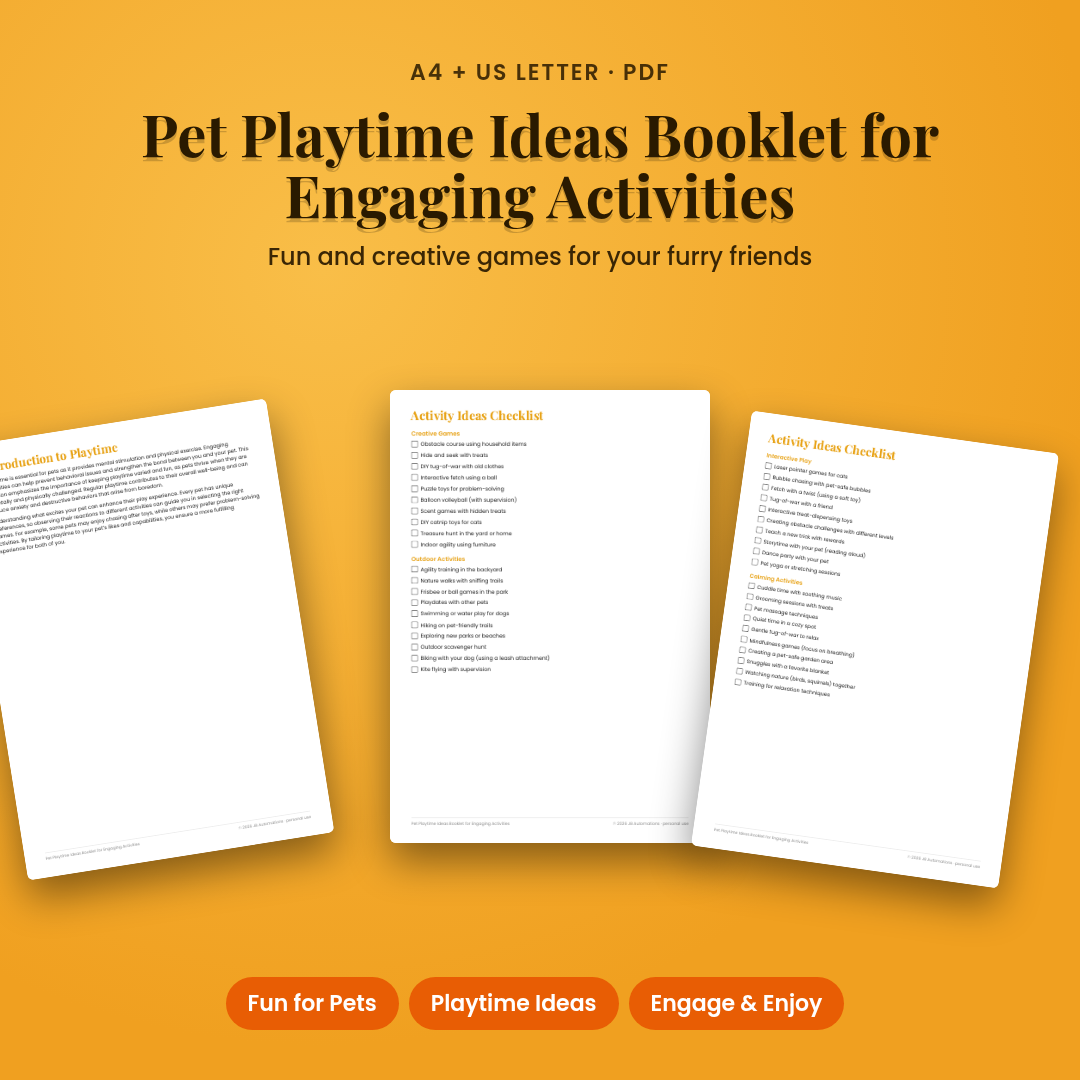 Pet Playtime Ideas Booklet for Engaging Activities