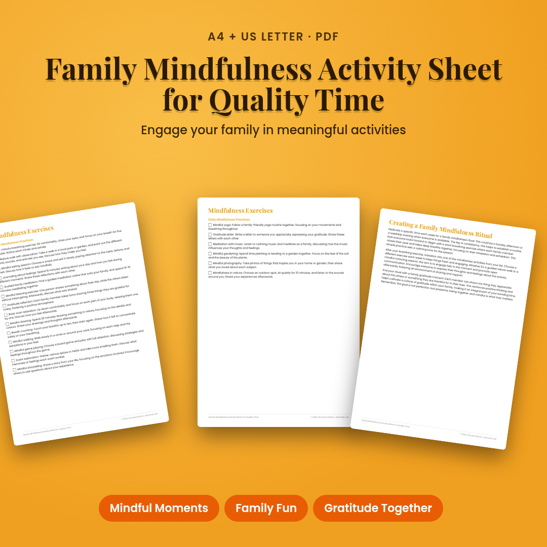 Family Mindfulness Activity Sheet for Quality Time