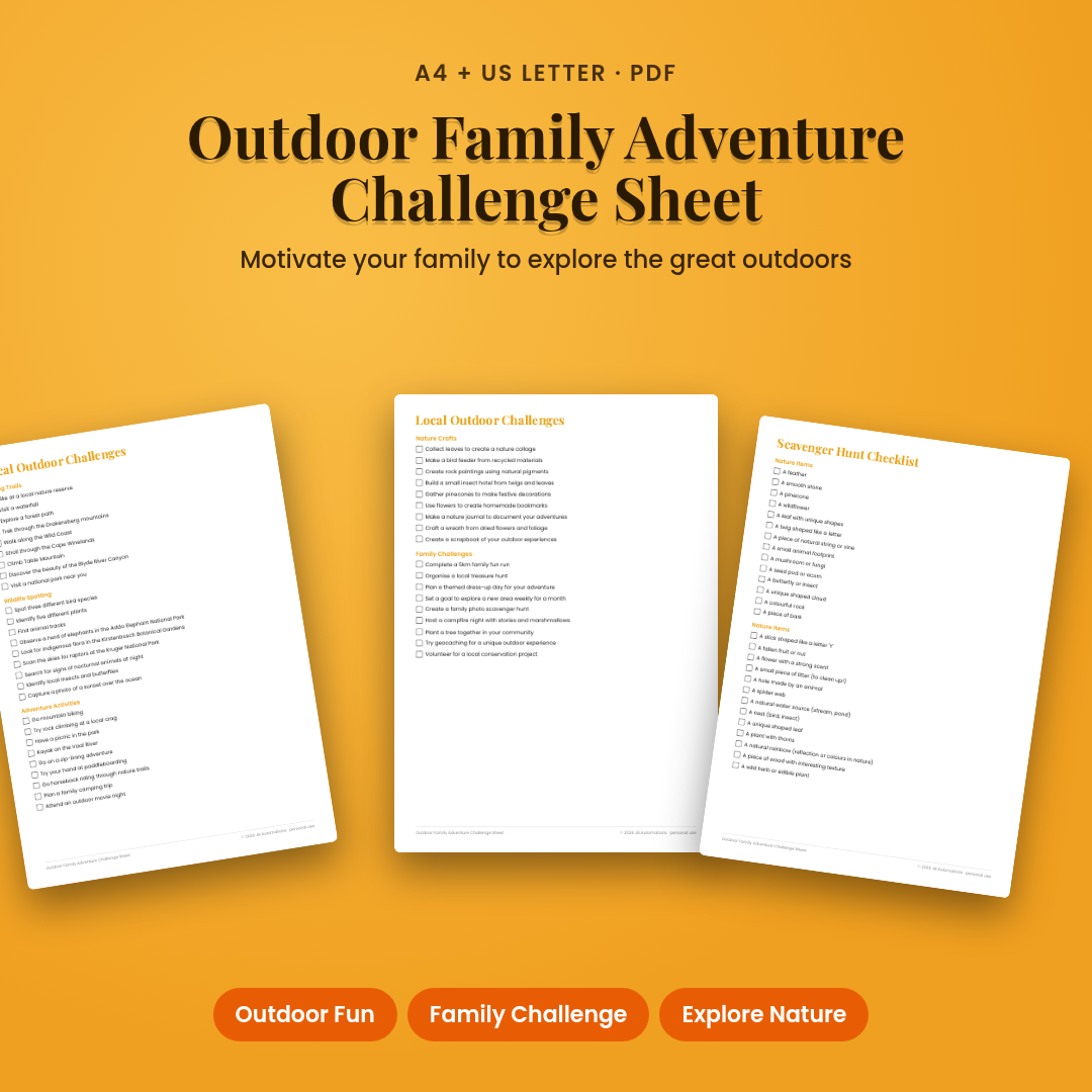 Outdoor Family Adventure Challenge Sheet