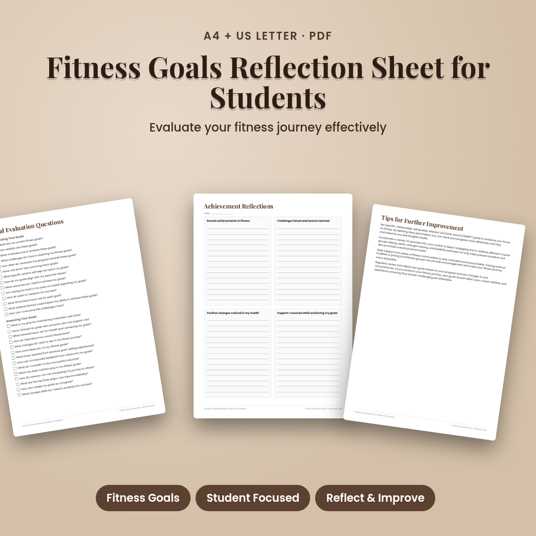 Fitness Goals Reflection Sheet for Students