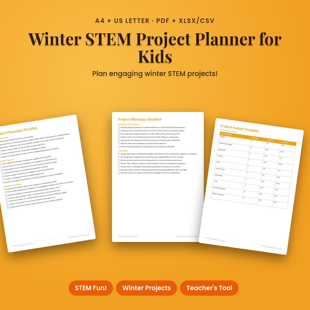 Winter STEM Project Planner for Kids