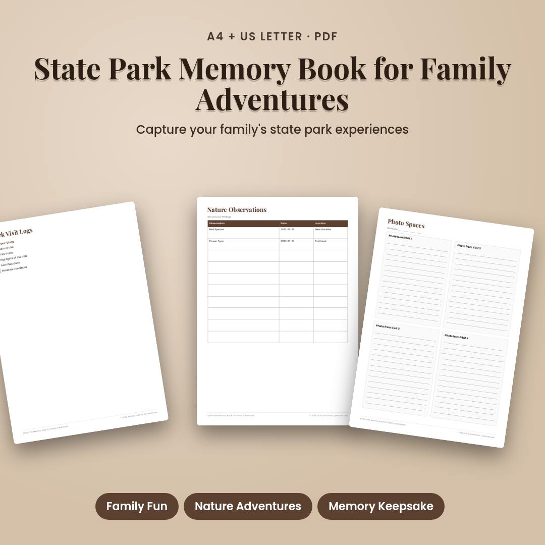 State Park Memory Book for Family Adventures