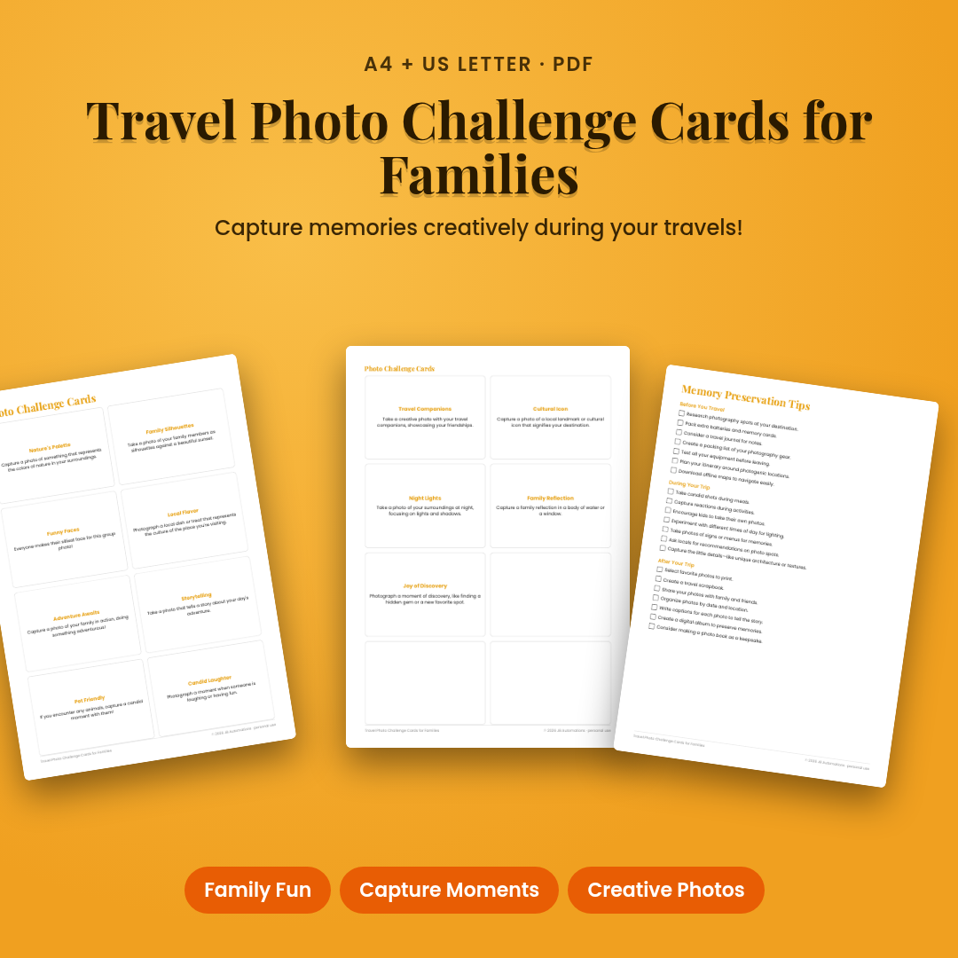 Travel Photo Challenge Cards for Families