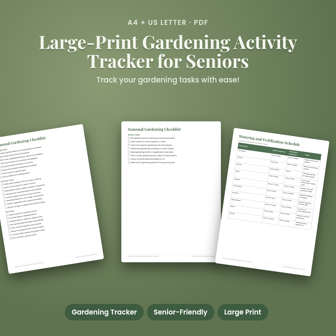 Large-Print Gardening Activity Tracker for Seniors