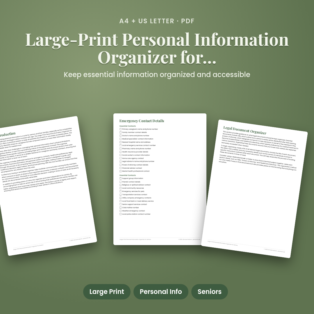 Large-Print Personal Information Organizer for Seniors