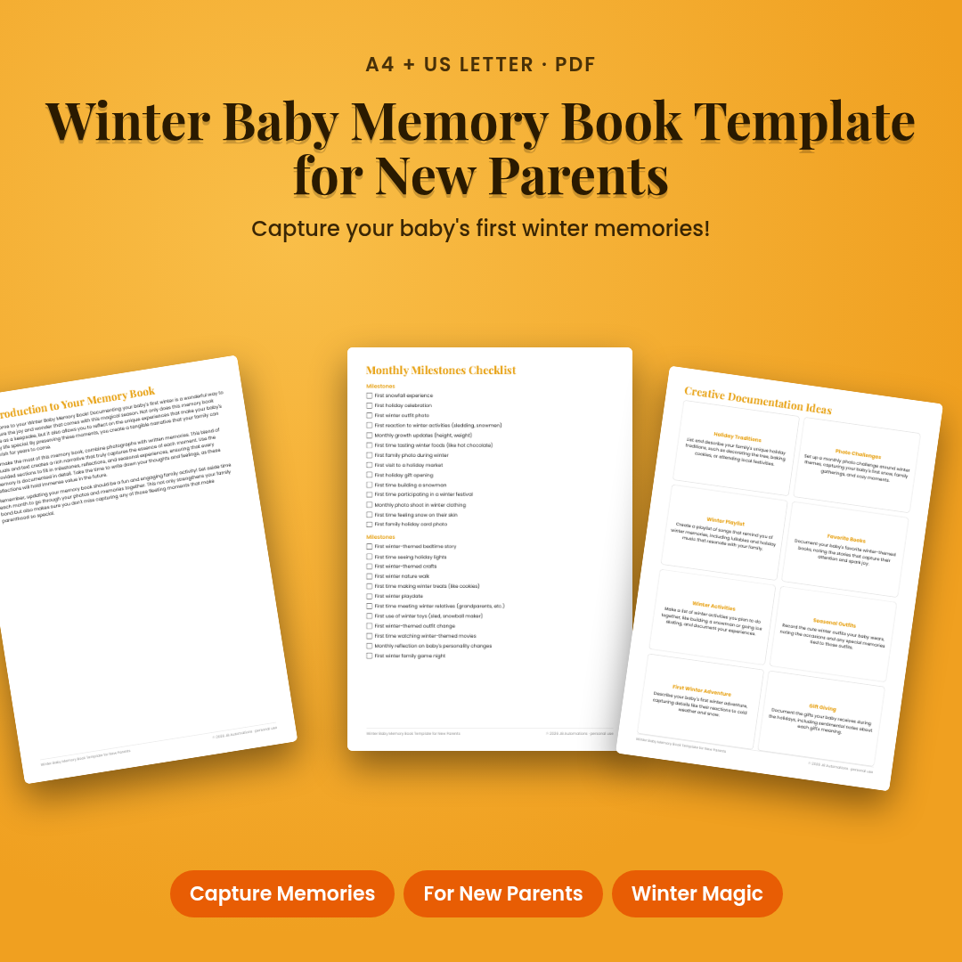 Winter Baby Memory Book Template for New Parents