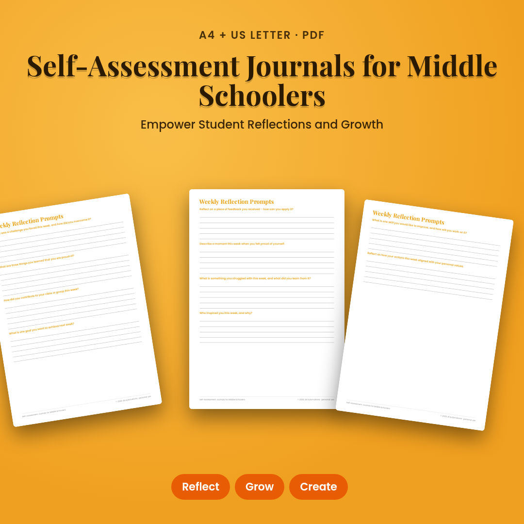 Self-Assessment Journals for Middle Schoolers