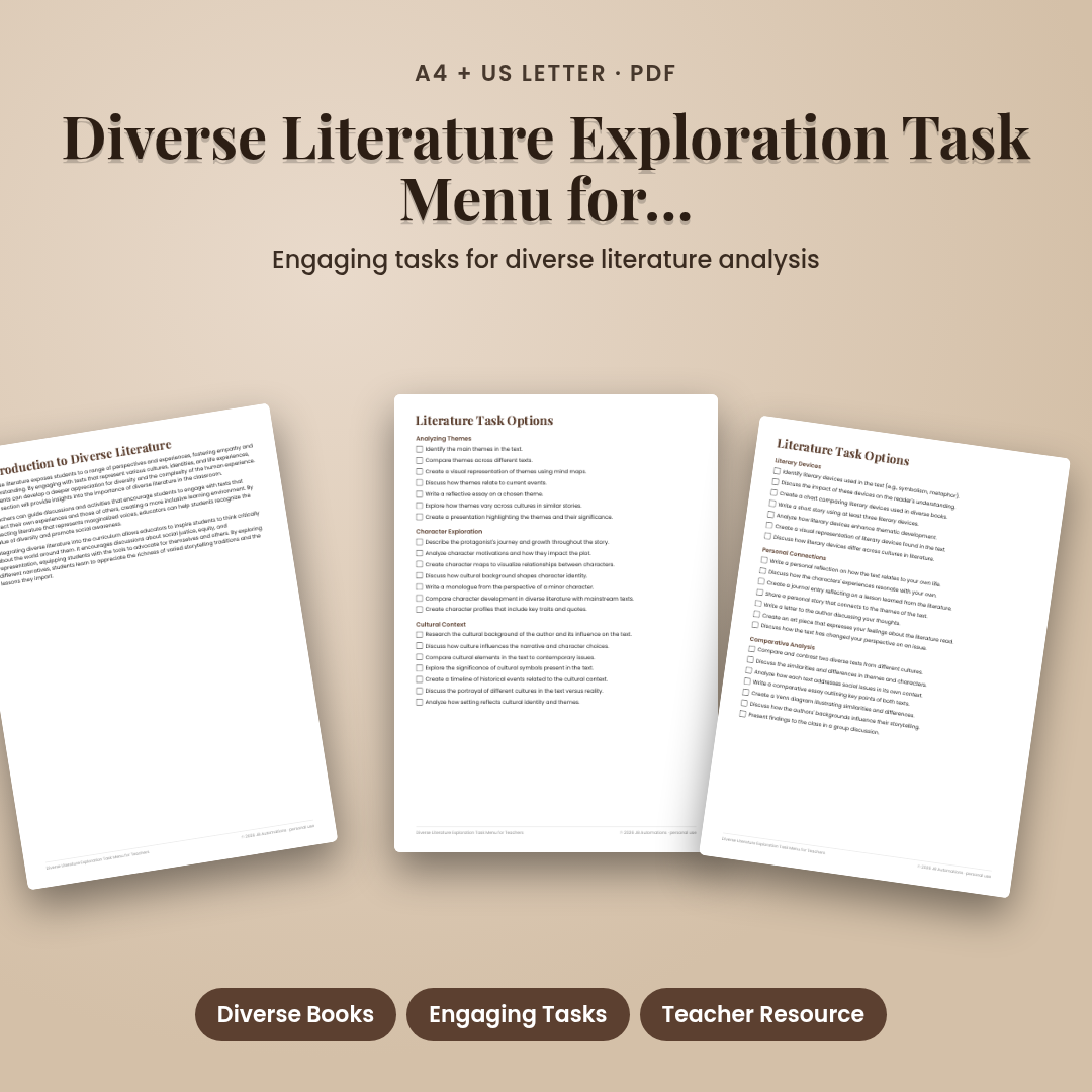 Diverse Literature Exploration Task Menu for Teachers
