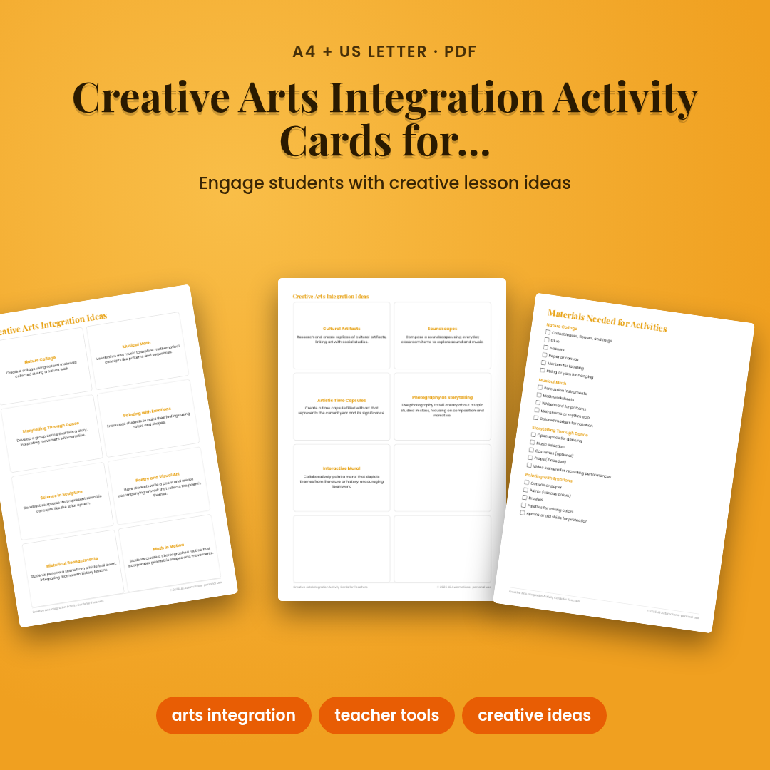 Creative Arts Integration Activity Cards for Teachers