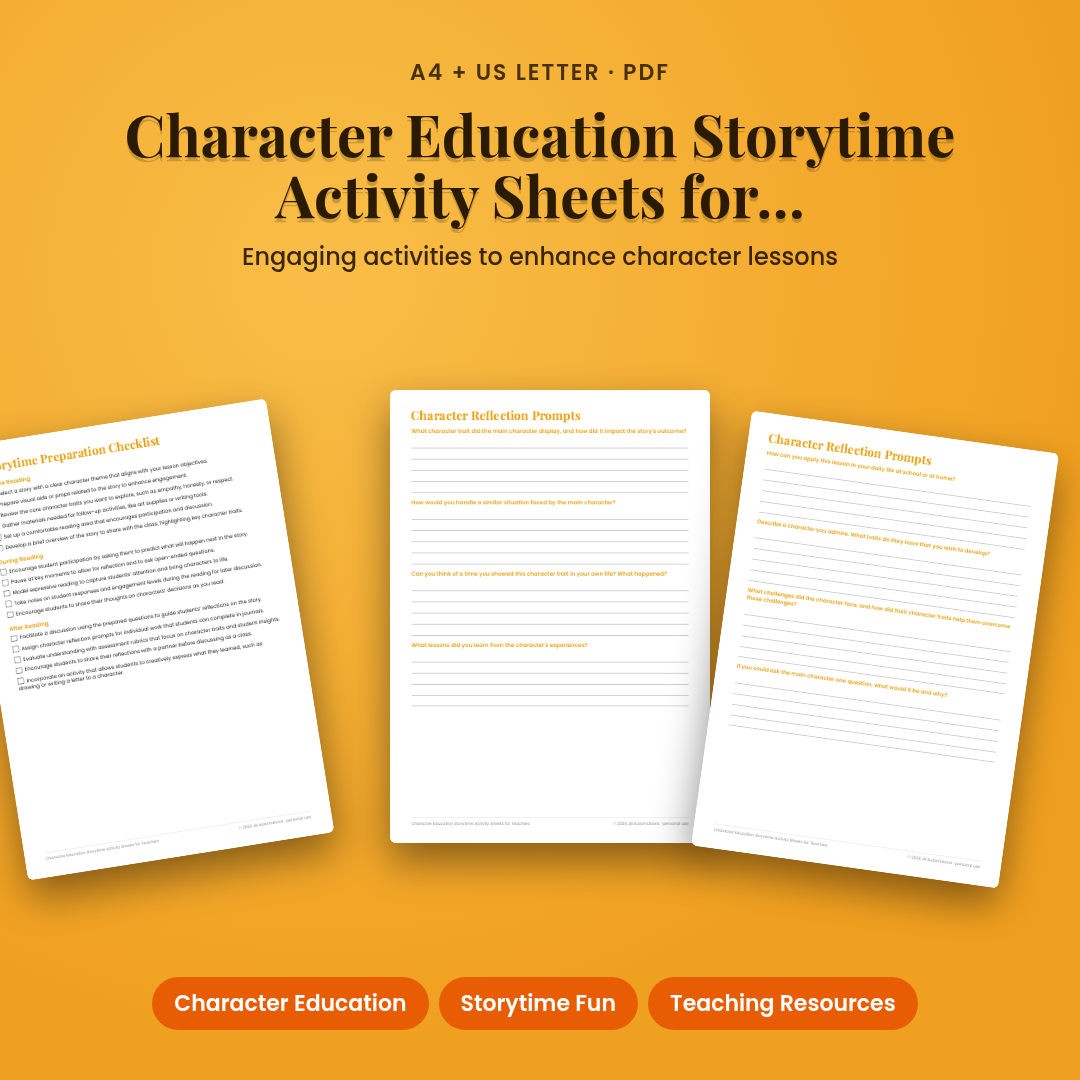 Character Education Storytime Activity Sheets for Teachers