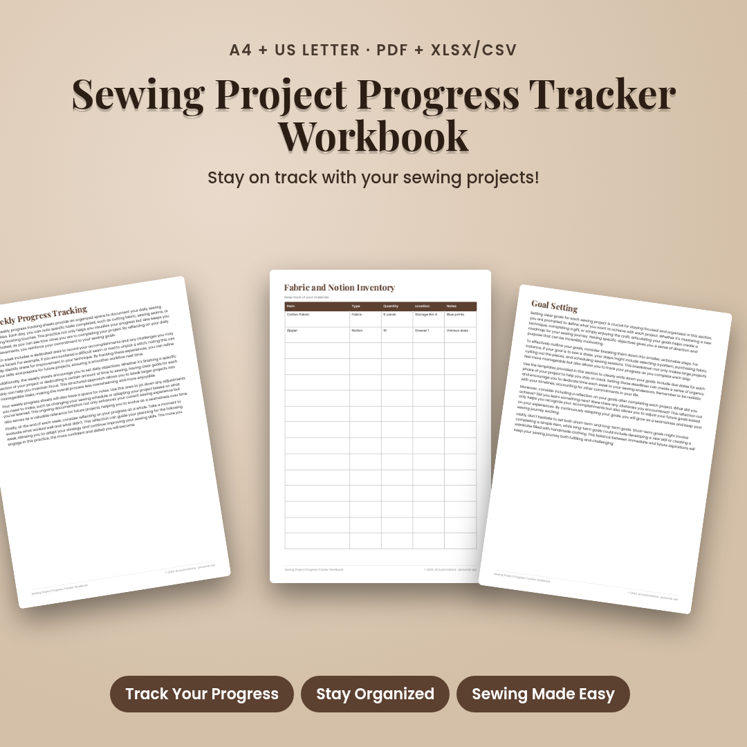 Sewing Project Progress Tracker Workbook