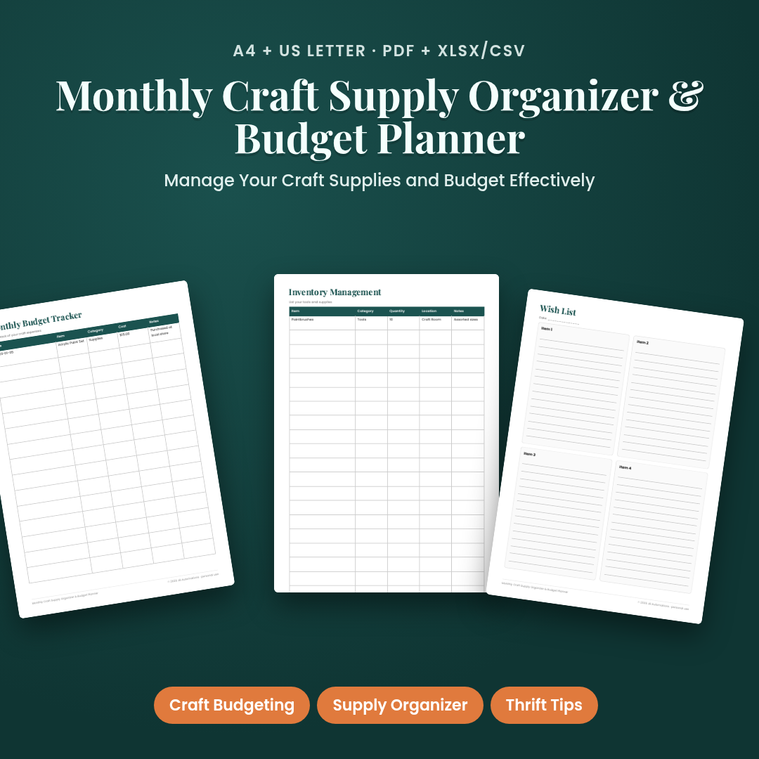 Monthly Craft Supply Organizer &amp; Budget Planner