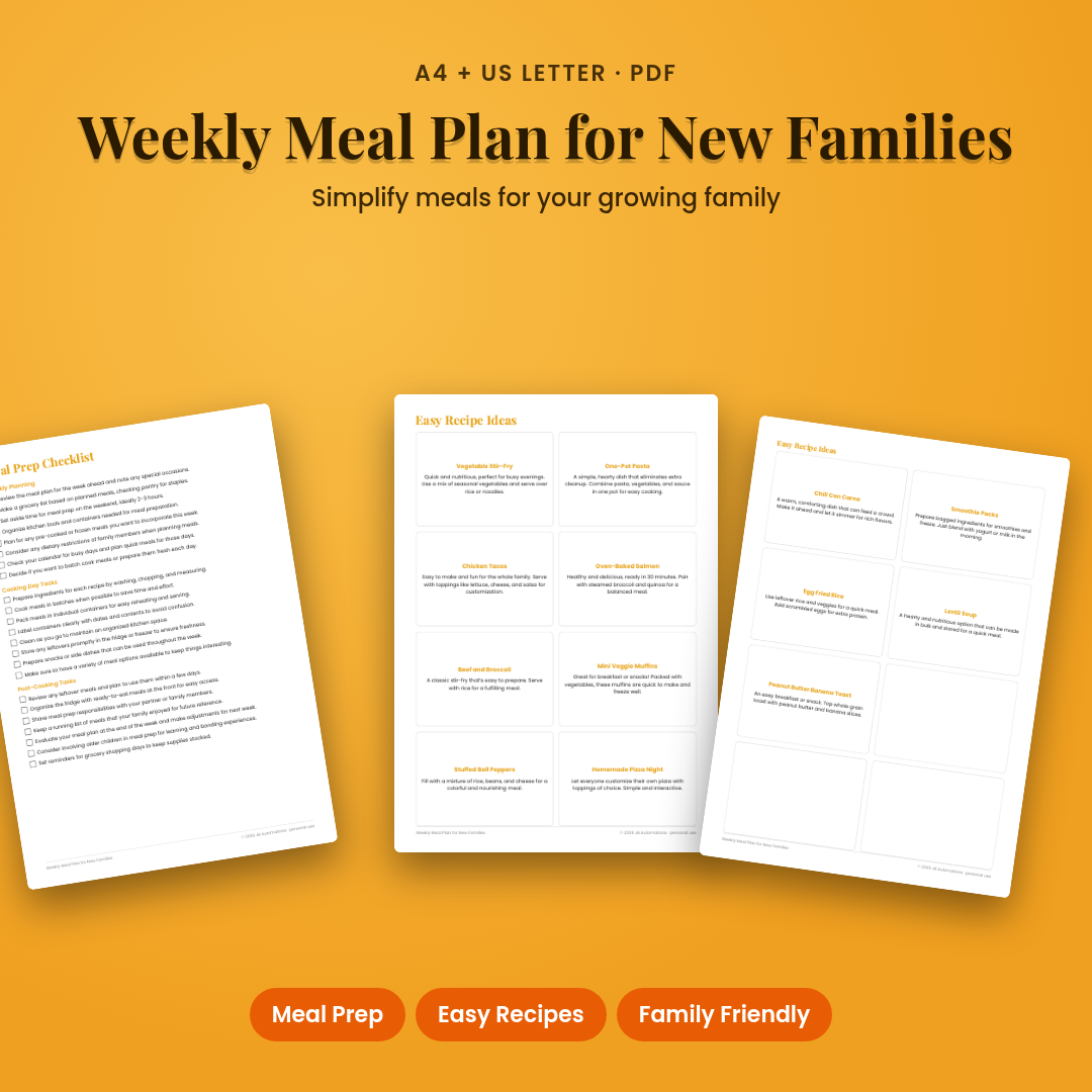 Weekly Meal Plan for New Families