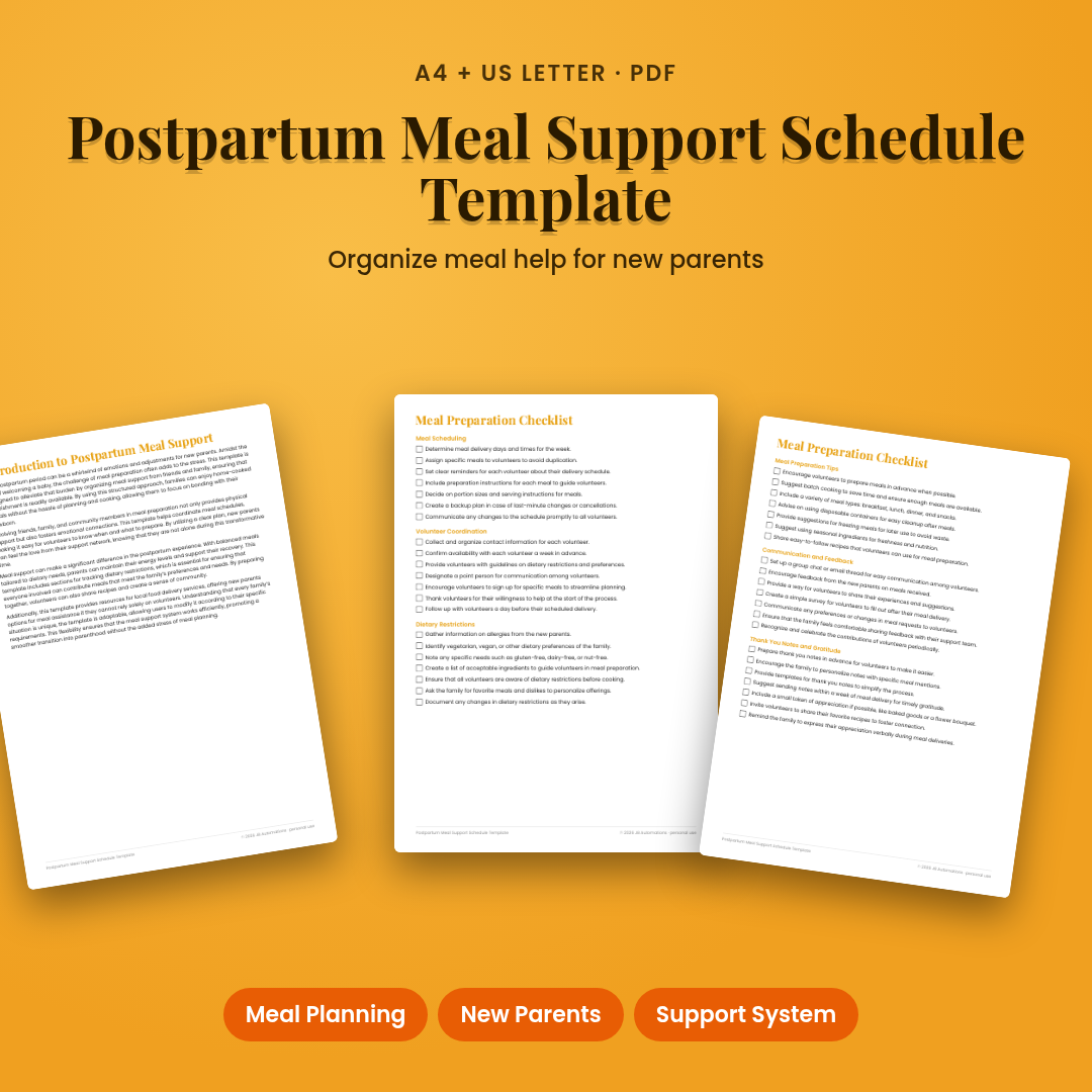 Postpartum Meal Support Schedule Template