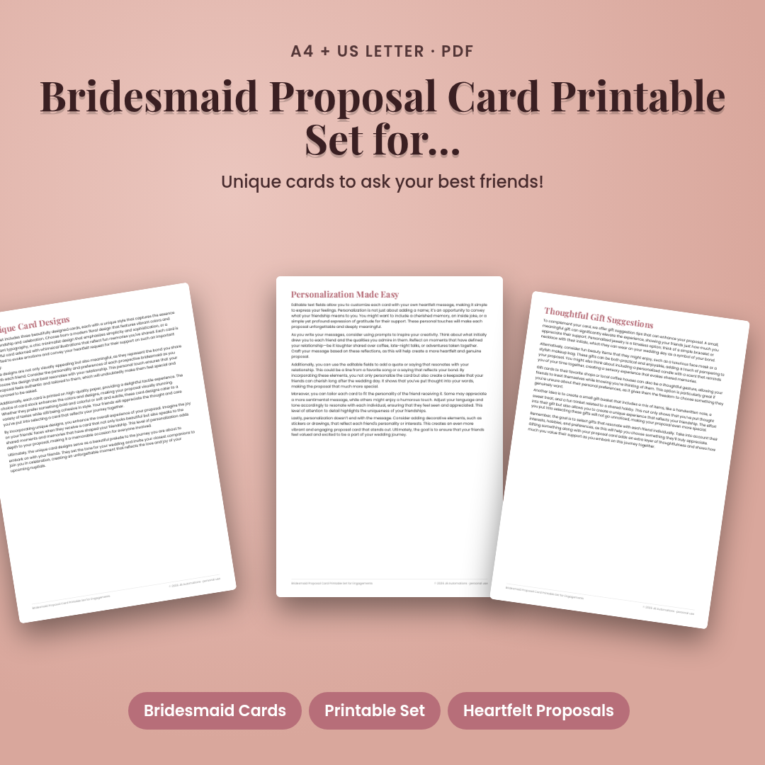 Bridesmaid Proposal Card Printable Set for Engagements