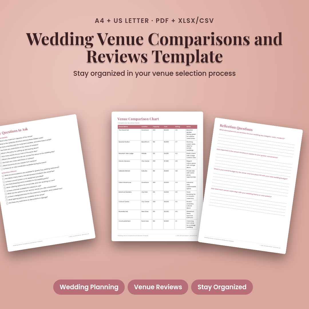 Wedding Venue Comparisons and Reviews Template