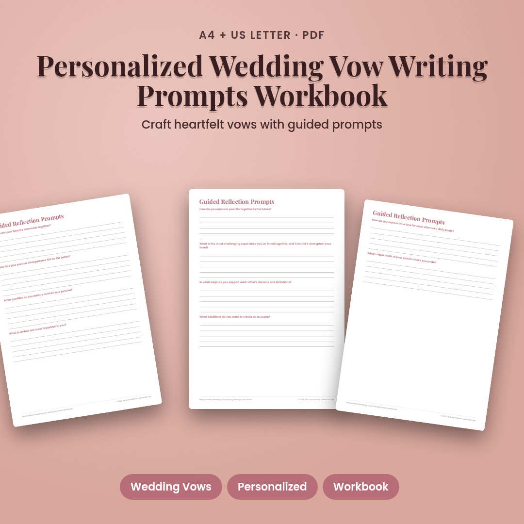 Personalized Wedding Vow Writing Prompts Workbook