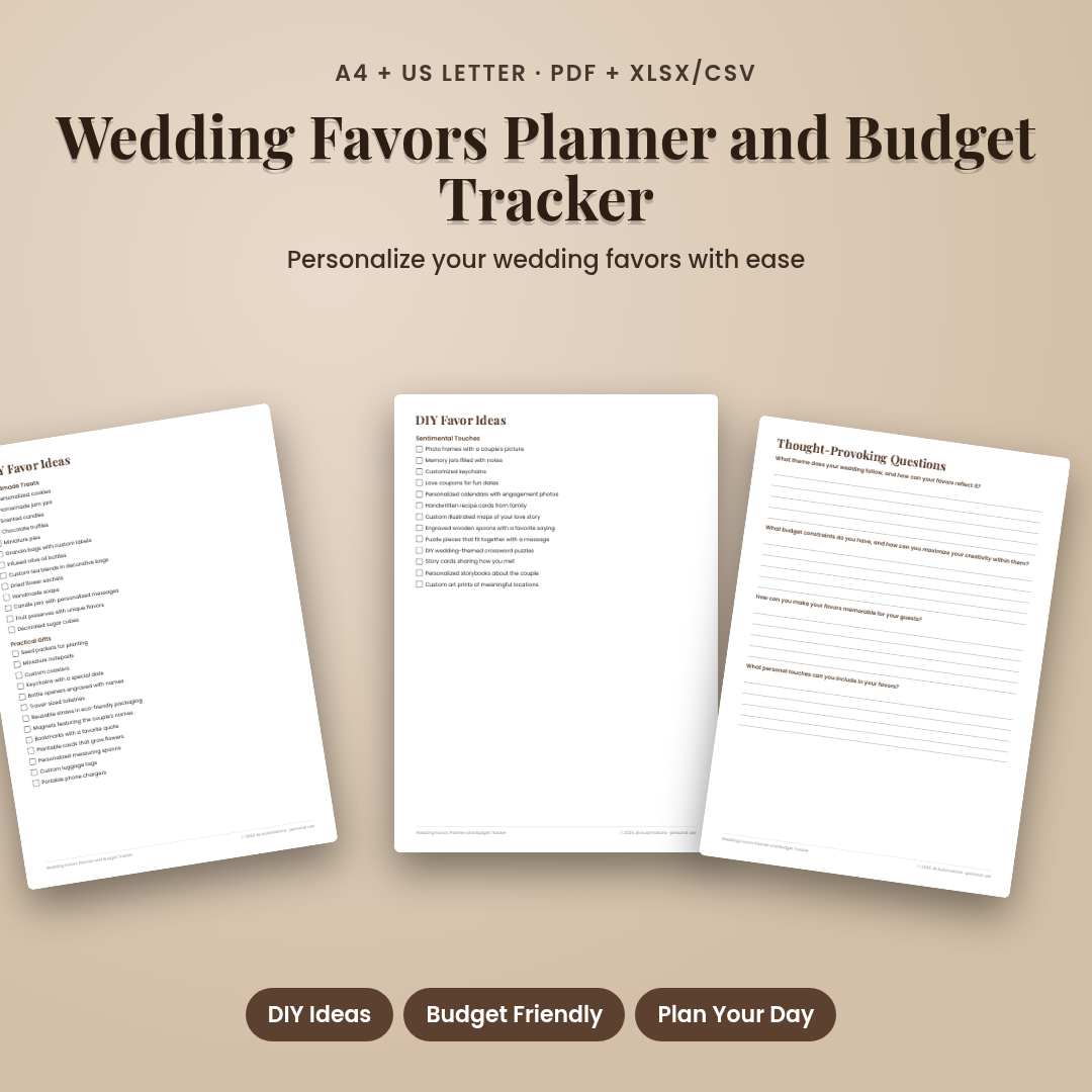 Wedding Favors Planner and Budget Tracker