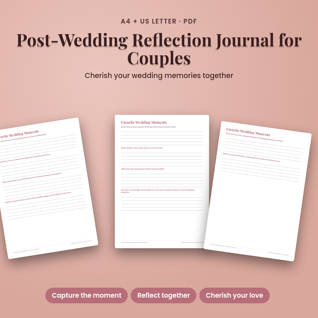Post-Wedding Reflection Journal for Couples
