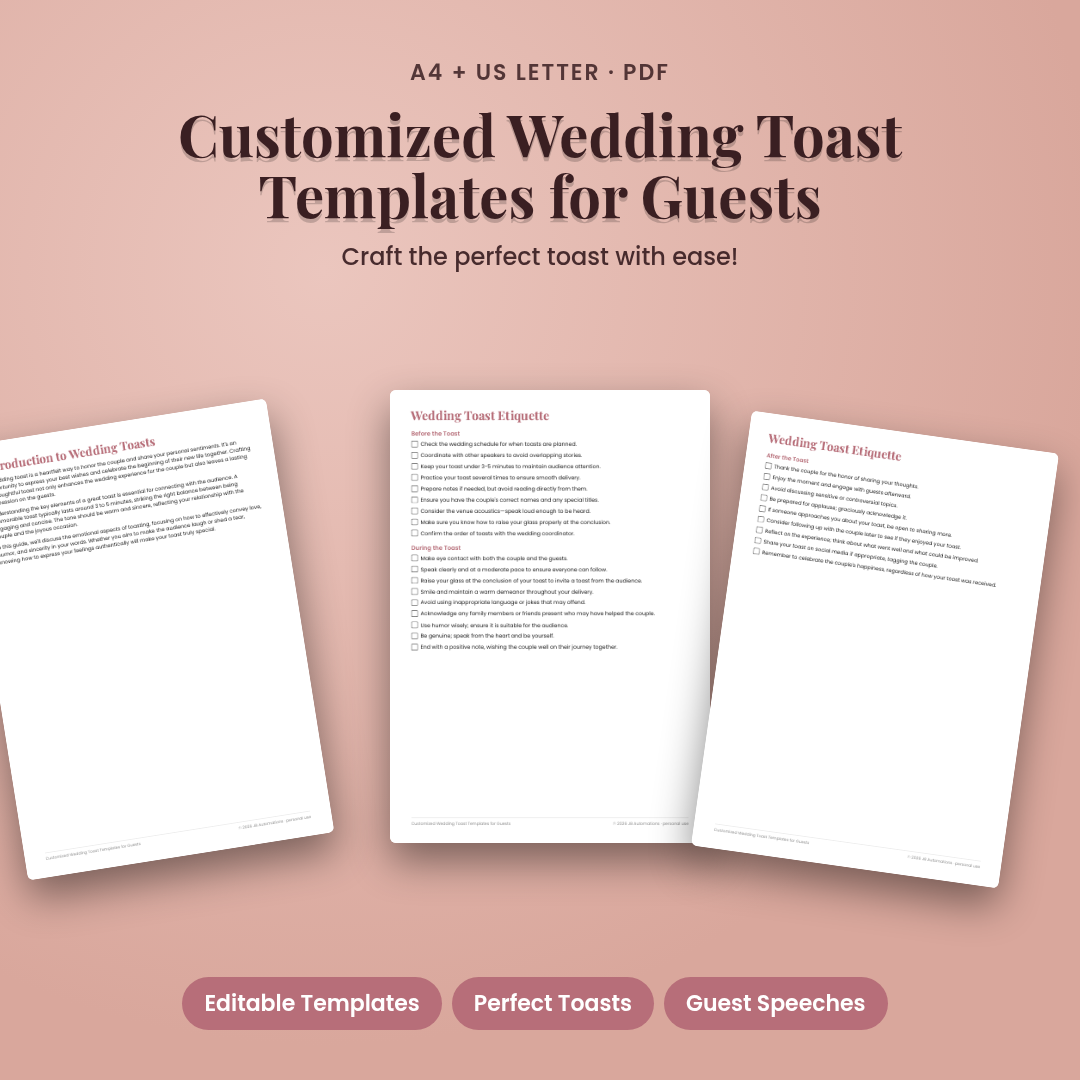 Customized Wedding Toast Templates for Guests