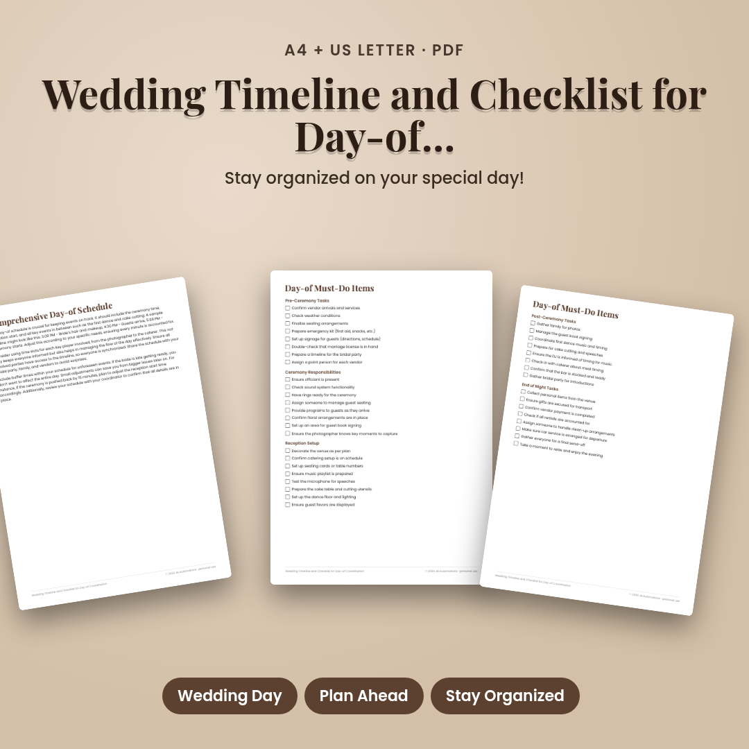 Wedding Timeline and Checklist for Day-of Coordination