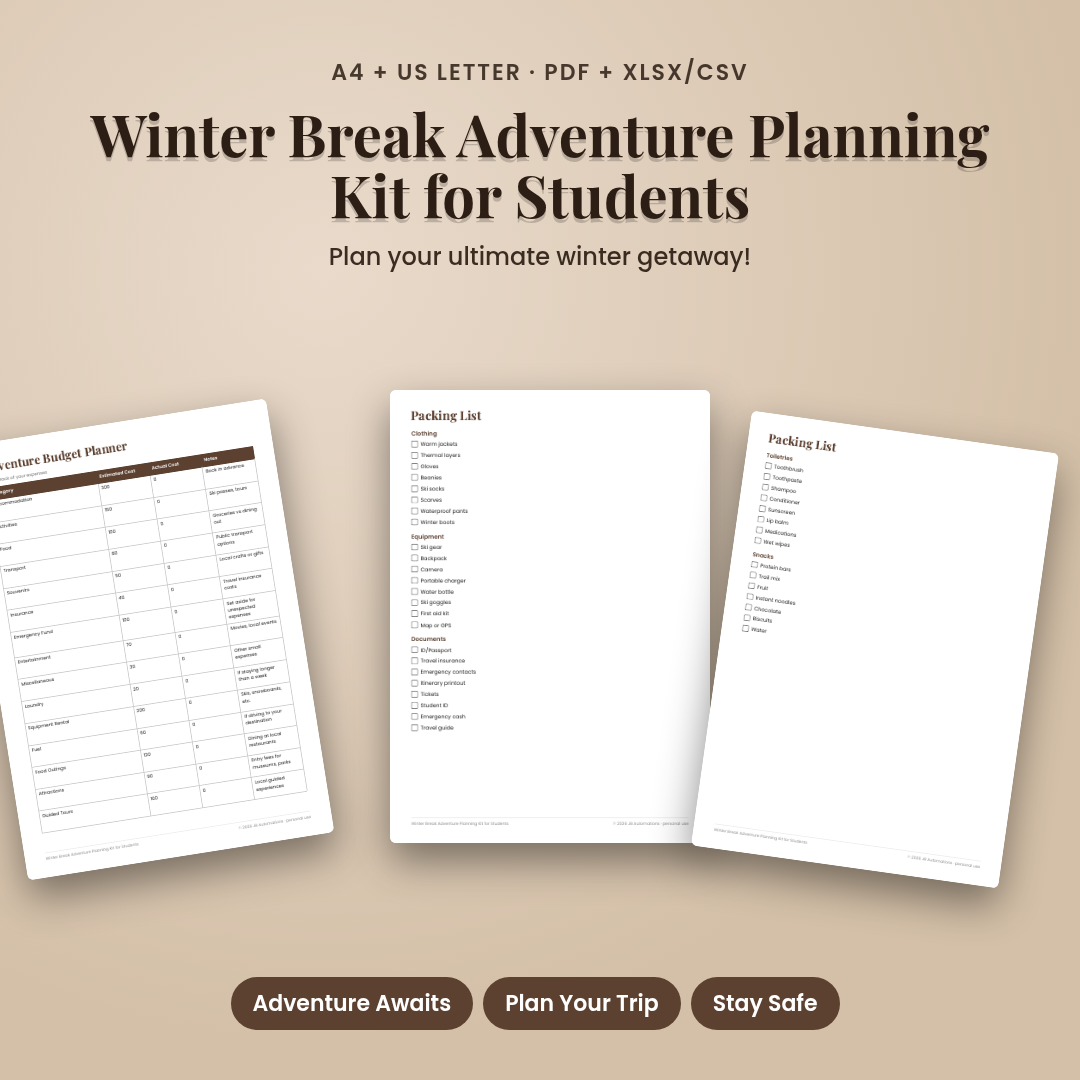 Winter Break Adventure Planning Kit for Students