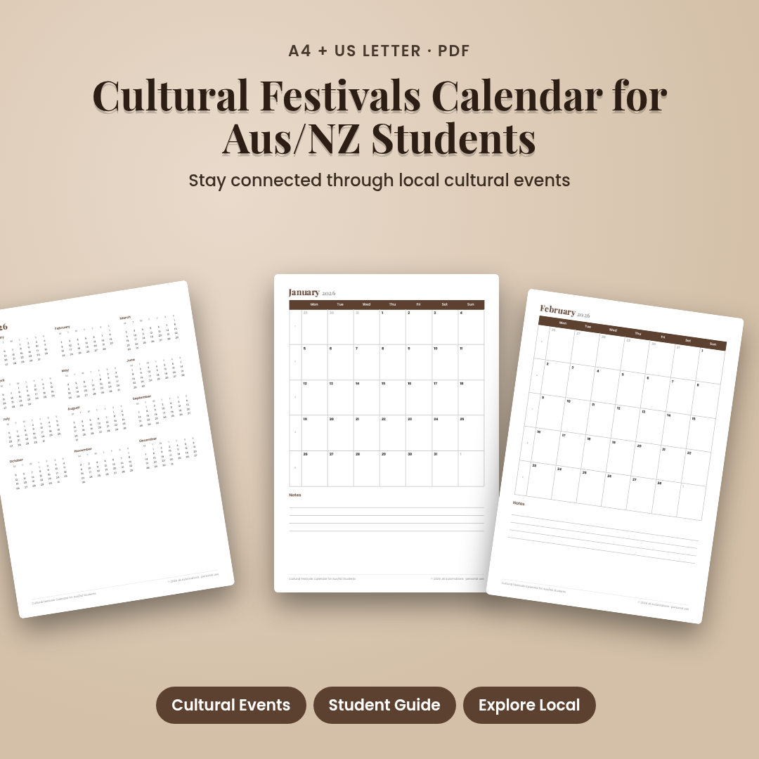 Cultural Festivals Calendar for Aus/NZ Students