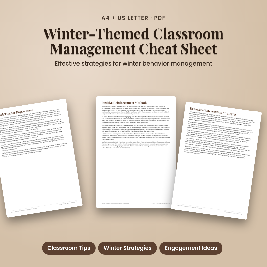 Winter-Themed Classroom Management Cheat Sheet