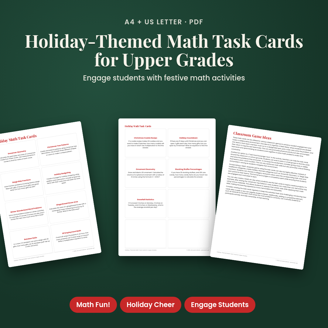 Holiday-Themed Math Task Cards for Upper Grades