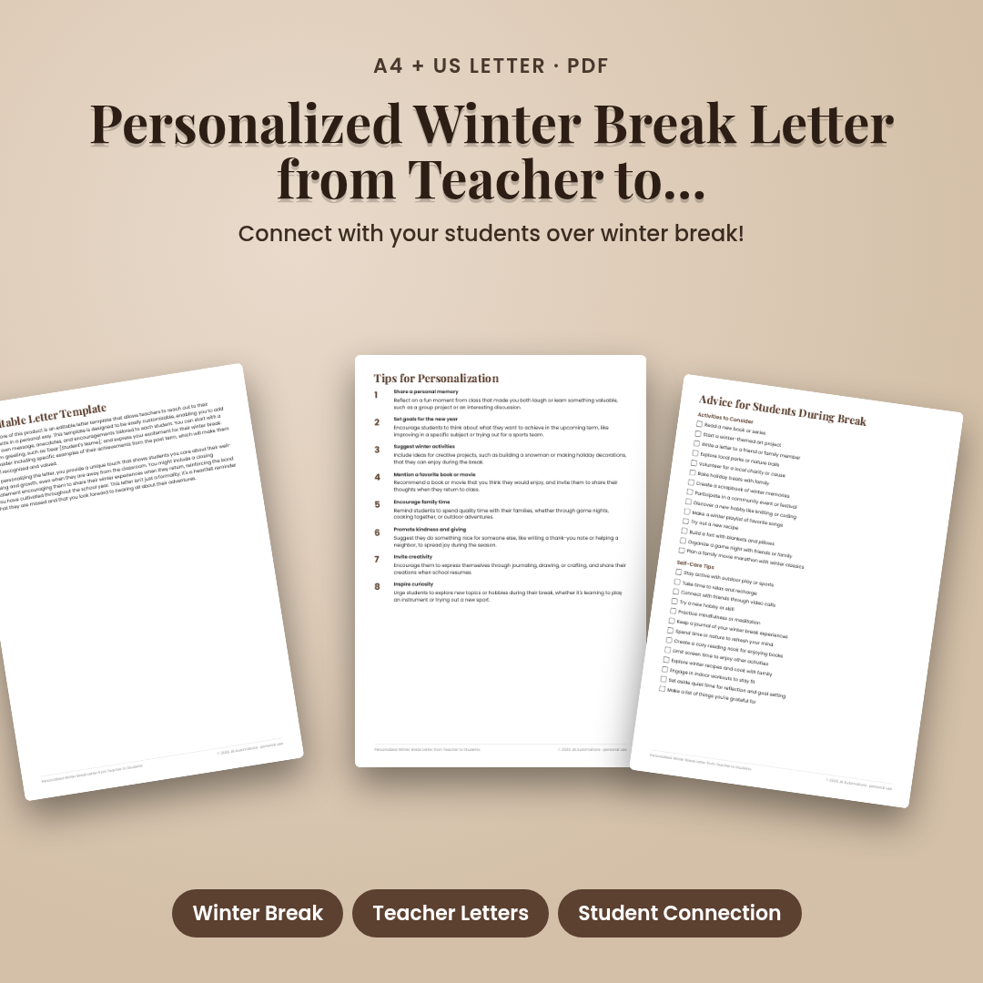 Personalized Winter Break Letter from Teacher to Students