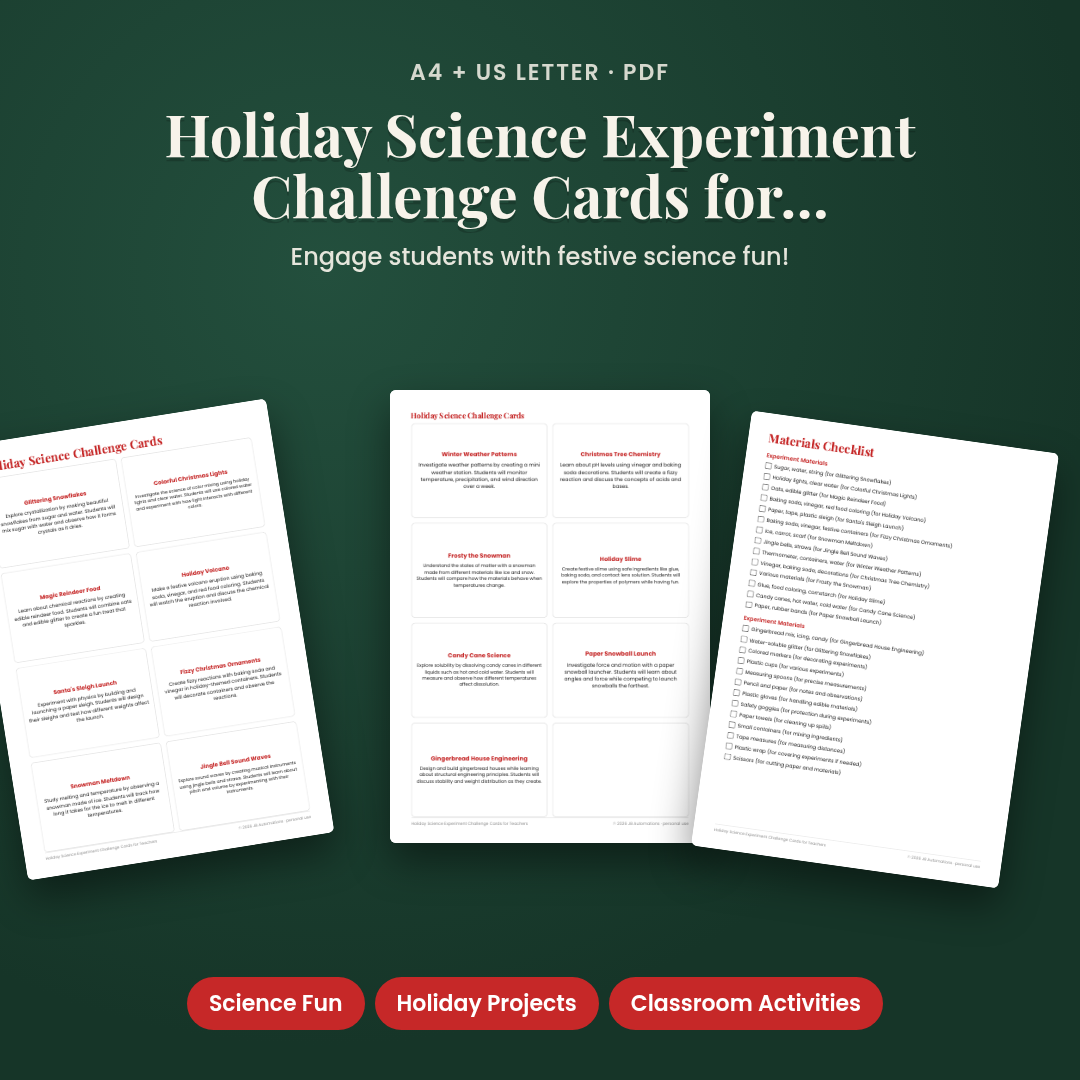 Holiday Science Experiment Challenge Cards for Teachers