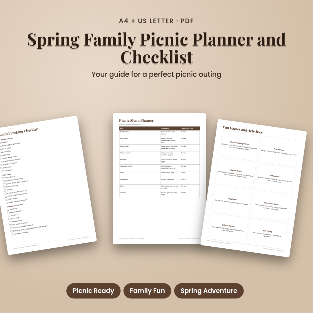 Spring Family Picnic Planner and Checklist