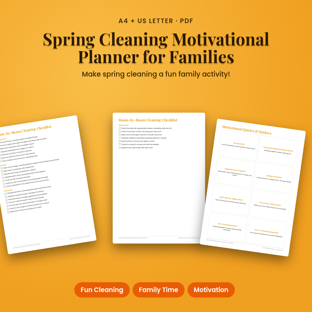 Spring Cleaning Motivational Planner for Families