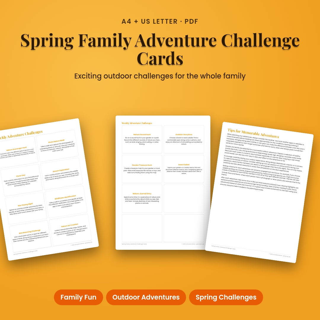 Spring Family Adventure Challenge Cards