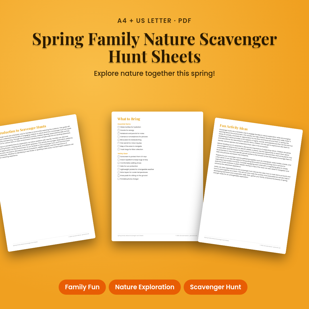 Spring Family Nature Scavenger Hunt Sheets