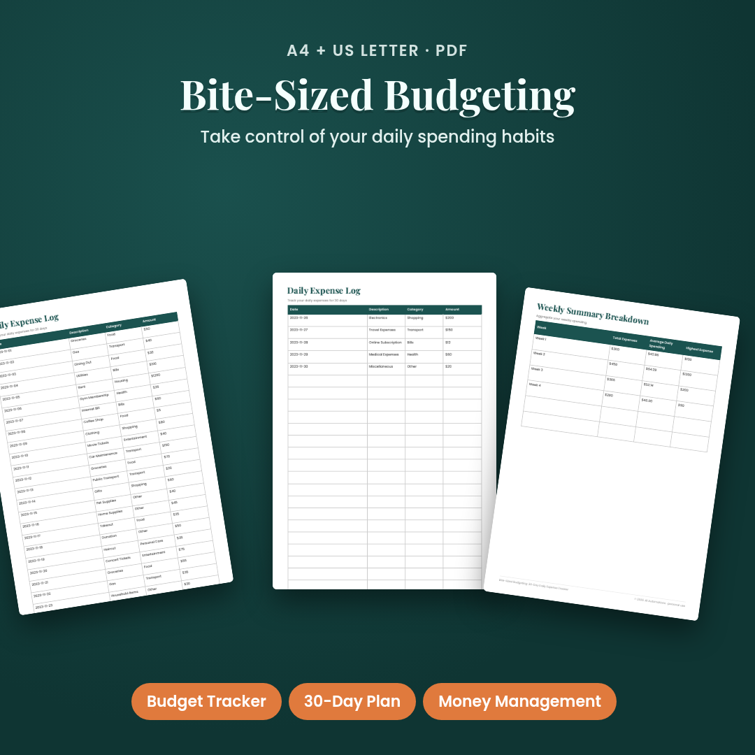 Bite-Sized Budgeting: 30-Day Daily Expense Tracker